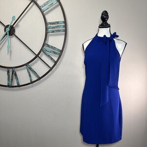 Vince Camuto Dress 6 Blue Sleeveless A-Line Bow Accent EUC